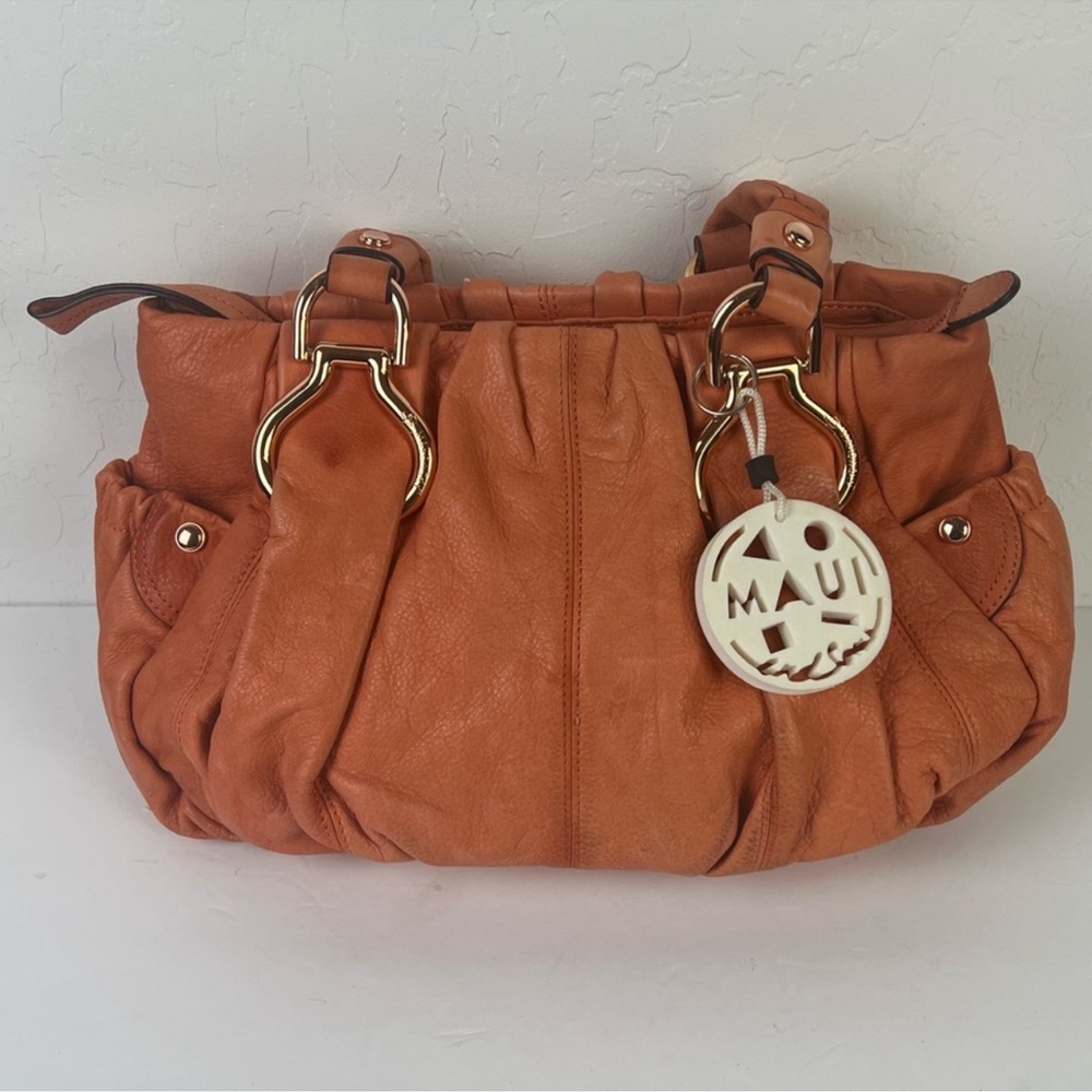 В Makowsky Leather Twist Strap Shoulder Bag In Coral Orange
